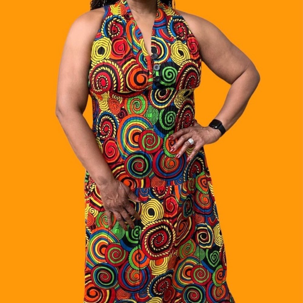 THREE BUTTON AUTHENTIC AFRICAN LONG DRESS